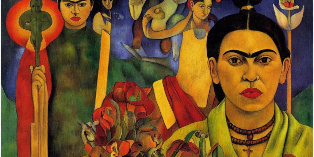 Prompt: supernatural vatican n paul gauguin, art by frida kahlo show poster, sharp focus, smooth