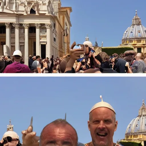 Prompt: a vacation photo of thanos visiting the vatican