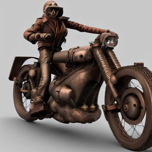 Image similar to akira motorcycle, steampunk, 3 d model, 3 d sculpture, 3 d cg, digital art, soft light