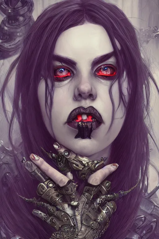 Image similar to beautiful gothic billie eilish, cyberpunk, Warhammer, highly detailed, artstation, illustration, art by Gustav Klimt