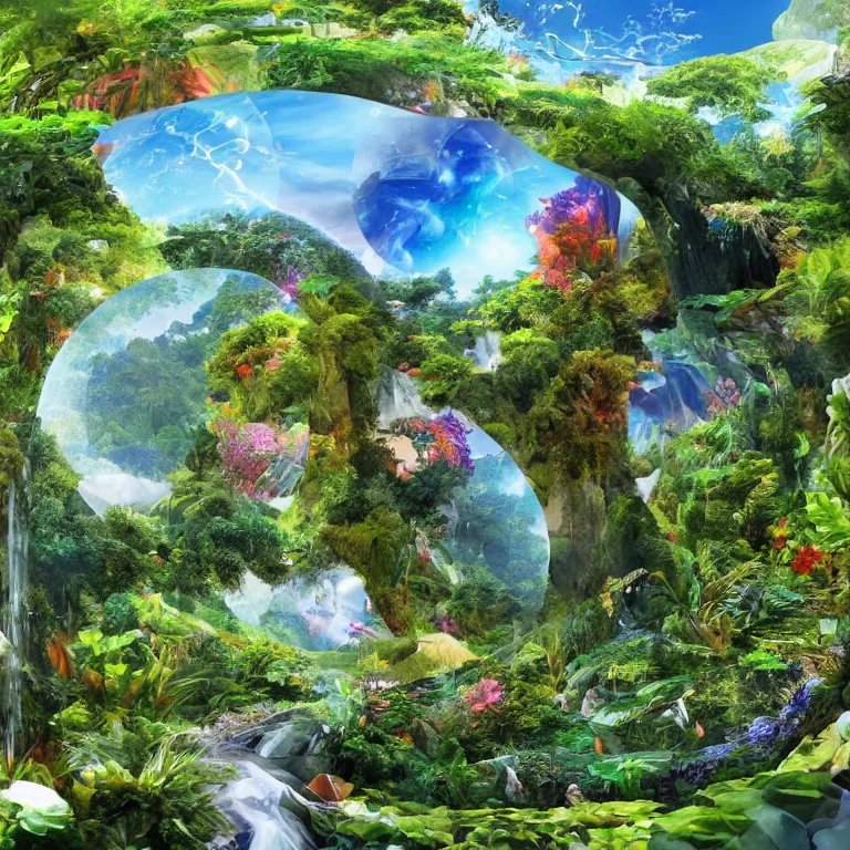 Image similar to metaverse of the future with nature and plants, everyday life in the metaverse, augmented reality, fantastic reality, fantastic art