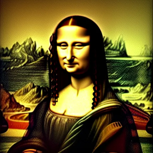 Image similar to hyperrealistic fractal surrealistic psychodelic Mona Lisa by Da Vinci