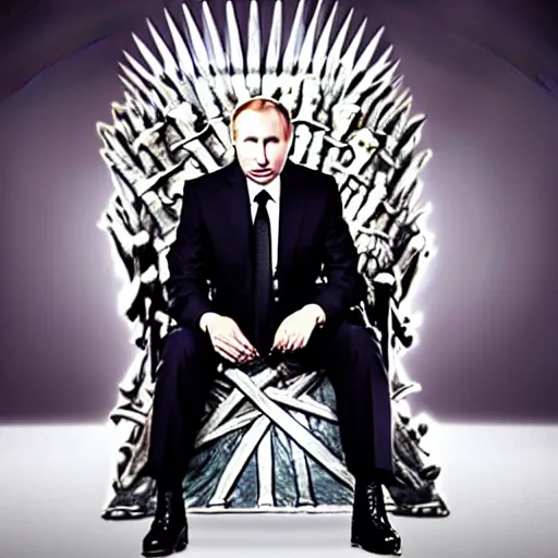 Image similar to “Putin sitting on the iron throne, 4k, award winning, Photograph”