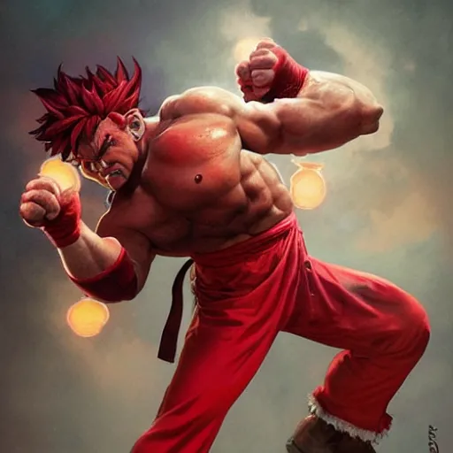 Prompt: david koechner as akuma street fighter, high kick, 4 k, ultra realistic, detailed focused art by artgerm and greg rutkowski and alphonse mucha