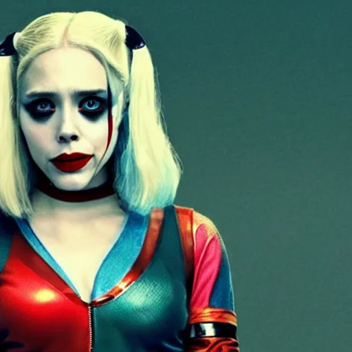 Image similar to elizabeth olsen as harley quinn from suicide squad