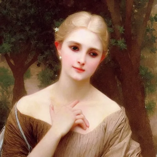 Prompt: portrait painting of a princess, close-up, highly beautiful, elegant, graceful, platinum hair, pale, by Bouguereau, highly detailed
