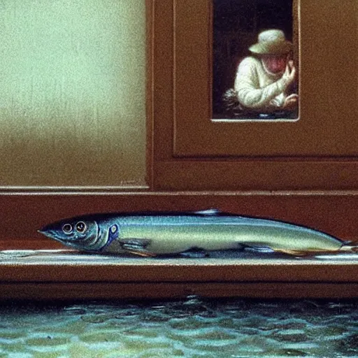 Image similar to sardine, extremely detailed masterpiece, illustration, roger deakin ’ s cinematography, by michael sowa,