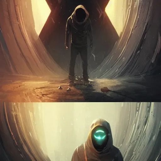 Image similar to a man in a black hoodie open a portal through the multiverse, vintage comic, greg rutkowski