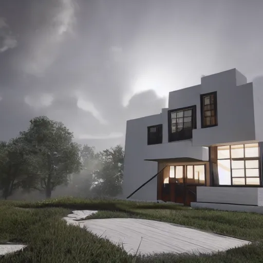Prompt: a modern house made out of clouds, studio lighting, very detailed, high quality photo, unreal engine