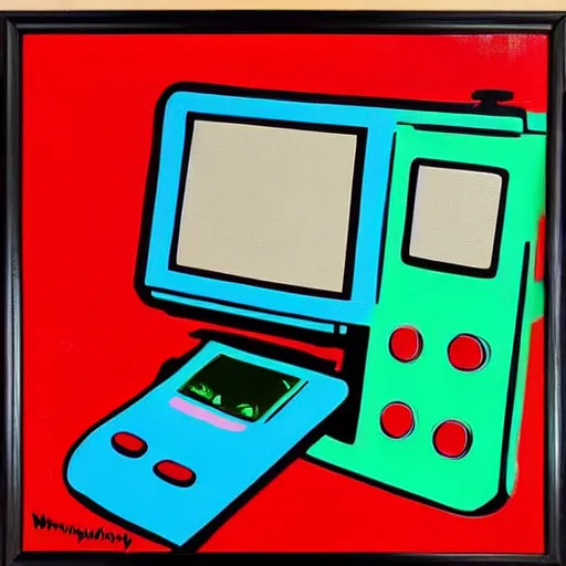 Prompt: original Warhol pop art painting of the Gameboy - 1960 Paint on Canvas