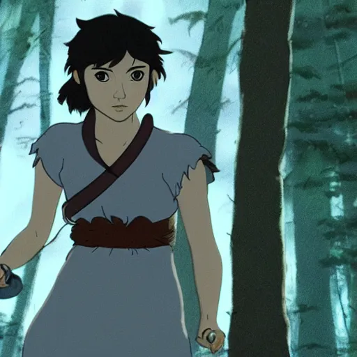Prompt: mary elizabeth winstead as princess mononoke, still frame, sharp focus, art by cinematic