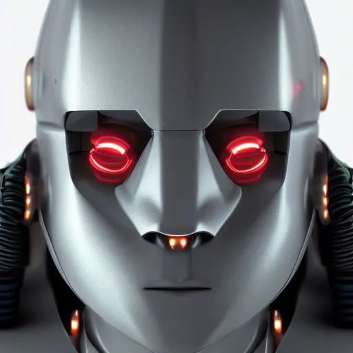 Prompt: 3 d render of the face of a robot, by vitaly bulgarov, front view, symmetry, octane render, beautiful