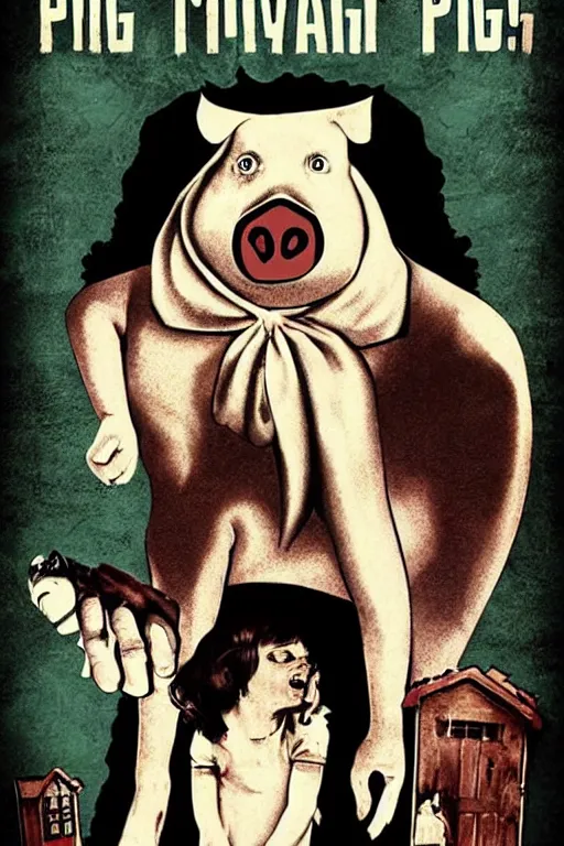 Prompt: a poster for a horror movie about a pig 1984