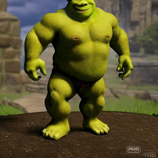 Image similar to ripped shrek posing for the camera, 8 k