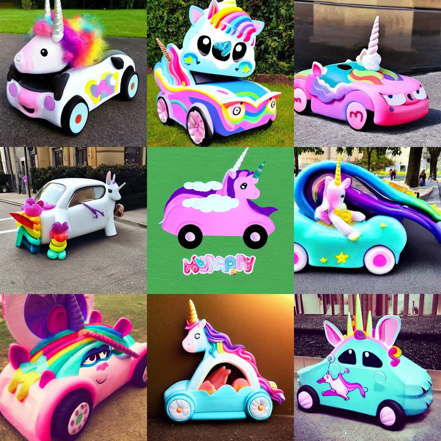 Prompt: a very cute unicorn car