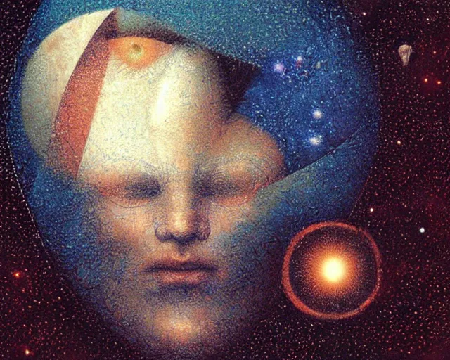 Image similar to universe a cosmology quest a mental state, a closeup simple vector pop surrealism, by ( leonardo da vinci ) and greg rutkowski and rafal olbinski