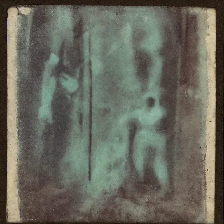 Prompt: polaroid of a creepy inter - dimensional cryptid monster creature inside childhood bedroom door