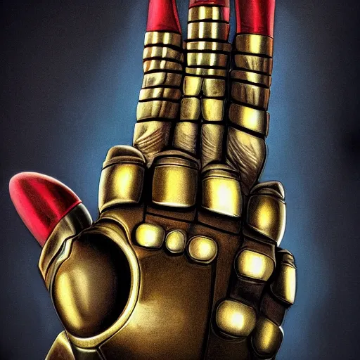 Prompt: infinity gauntlet, close up, high detail, photorealistic, realism, crimson tide, national championship