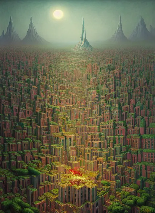 Image similar to hyper detailed 3d render like a Oil painting - the secret city by Jacek Yerka, Mariusz Lewandowski, Abstract brush strokes, Masterpiece, Edward Hopper and James Gilleard, Zdzislaw Beksinski, Mark Ryden, Wolfgang Lettl, hints of Yayoi Kasuma, octane render, 8k