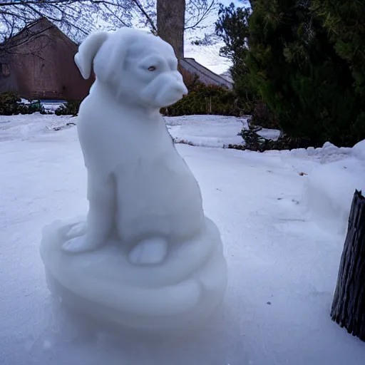 Image similar to A melting ice sculpture of a sad puppy, photography