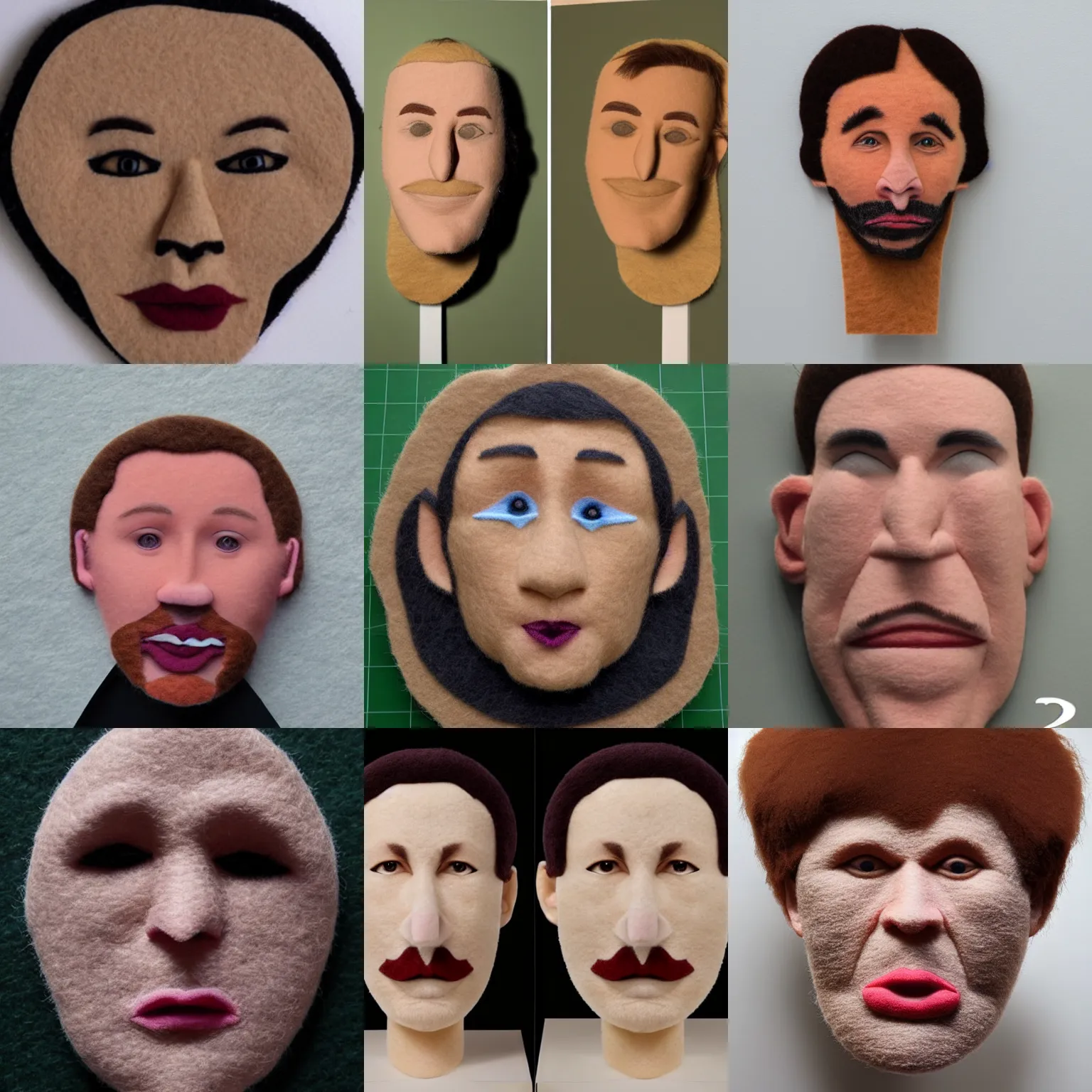 Prompt: hyper - realistic face made of felt