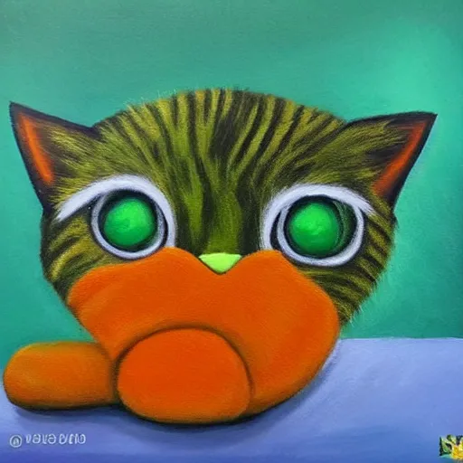 Prompt: katzuan manguan paka, painting of a cute fluffy orange green cat