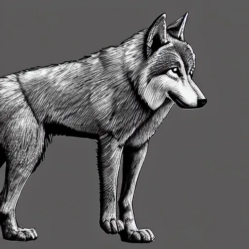 Image similar to digital art of a full-body outline of a wolf, simple, no color, high quality, HD, 8K,