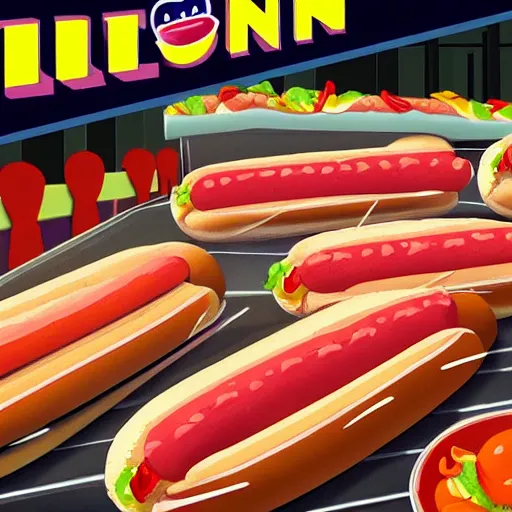 Prompt: hotdog aliens running the bun factory