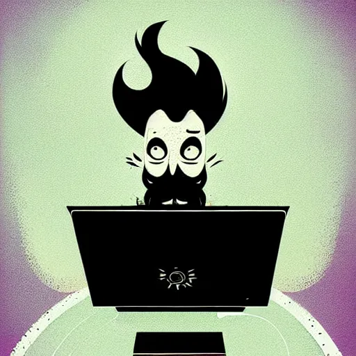Image similar to curled perspective digital art of curly grey hair bearded man using a computer by anton fadeev from nightmare before christmas