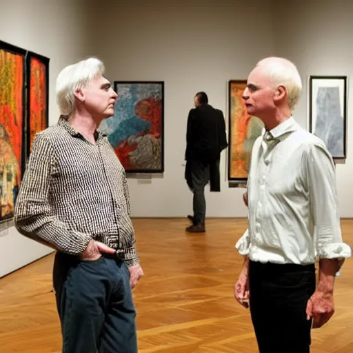 Prompt: david byrne and brian eno shop for ideas at an art museum - 8