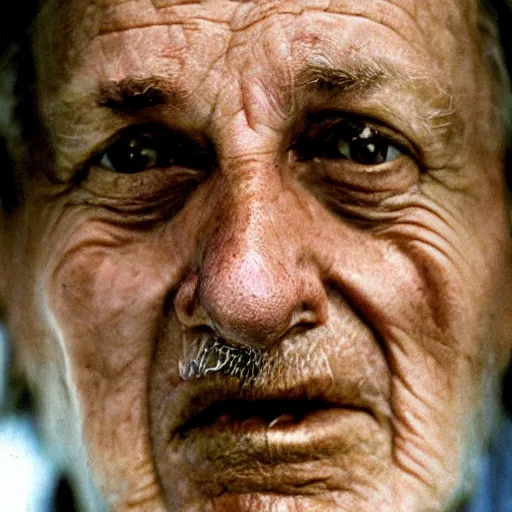 Prompt: a candid extreme closeup portrait of an expressive face of an old man by annie leibovitz