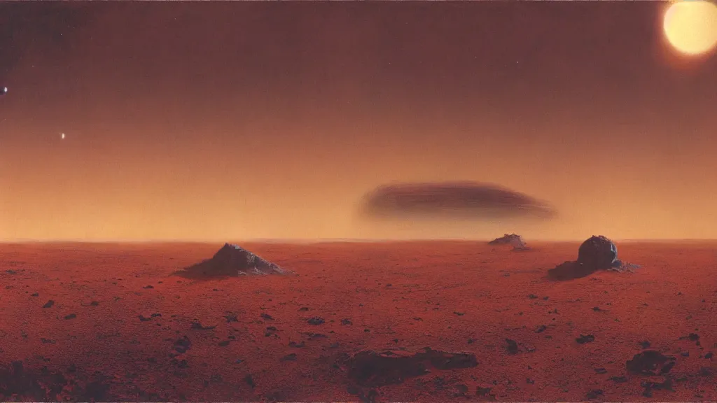 Image similar to emissary space by arthur haas and bruce pennington and john schoenherr, cinematic matte painting, photo realism, dark color palate, desert mars