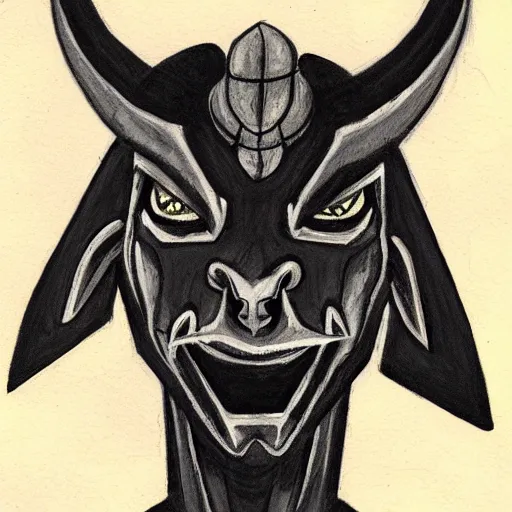 Image similar to A demonic goat man wearing a hood, art by Trevor Henderson