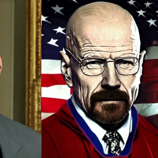 Image similar to Walter White is awarded the Presidential Medal of Freedom from Joe Biden in Breaking Bad