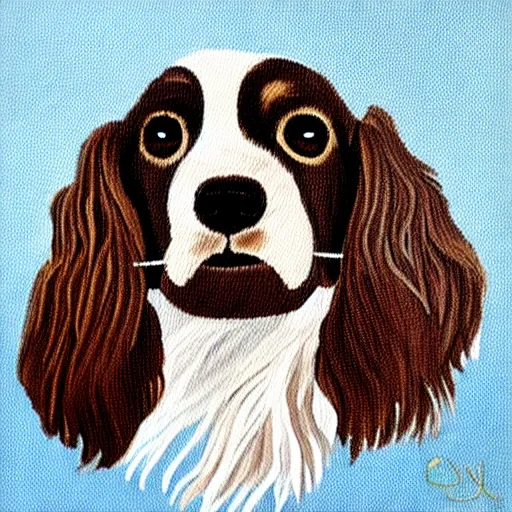 Image similar to painting of a brown and white sprocker spaniel pub logo