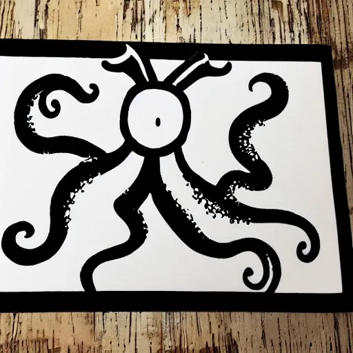 Image similar to very angry squid, 🦑 design, squared border, black and white, mad cuttlefish, cute decapodiformes