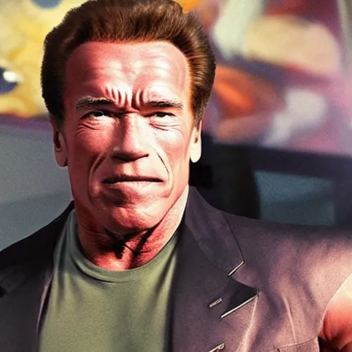 Prompt: arnold schwarzenegger in a myazaki movie, anime, animation, magnificent