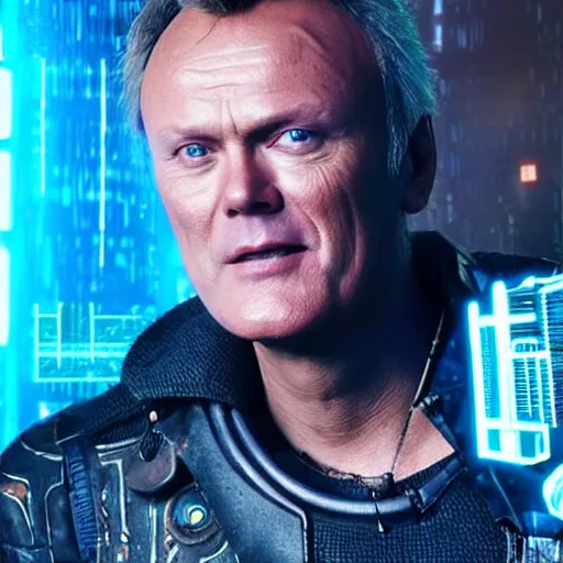 Image similar to Anthony Head as Cyberpunk Uther