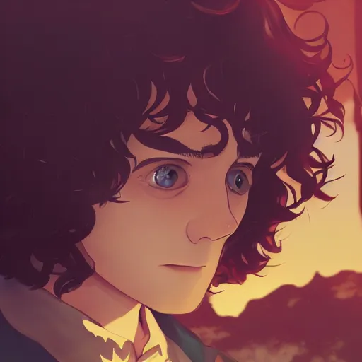 Image similar to Peter Jackson as Frodo Baggins, ambient lighting, 4k, anime key visual, lois van baarle, ilya kuvshinov, rossdraws, artstation