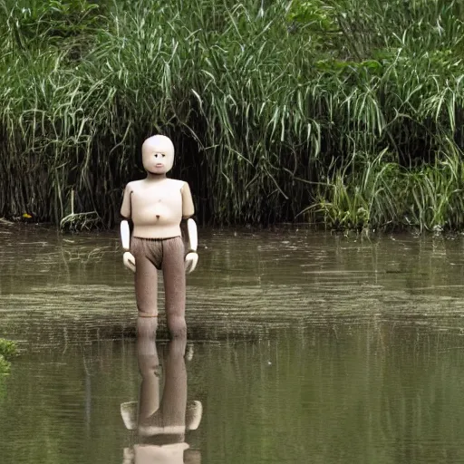 Prompt: a dummy in a swamp