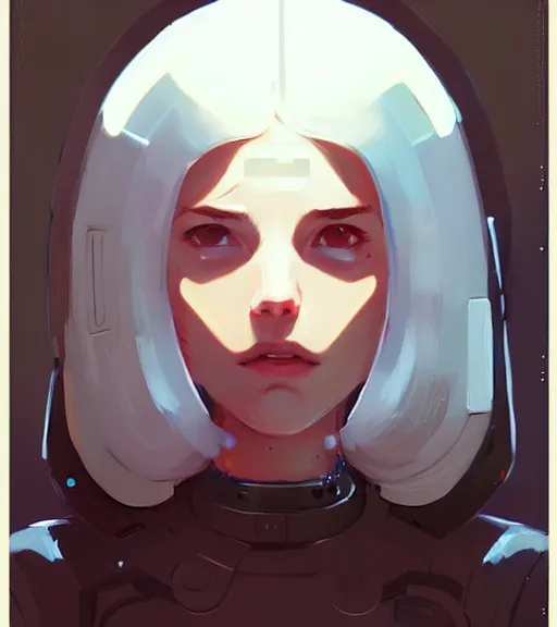 Prompt: portrait of a female android with a human heart by atey ghailan, by greg rutkowski, by greg tocchini, by james gilleard, by joe fenton, by kaethe butcher, dynamic lighting, gradient light blue, brown, blonde cream and white color scheme, grunge aesthetic