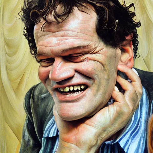 Prompt: high quality high detail painting by lucian freud, hd, portrait of smiling tarantino