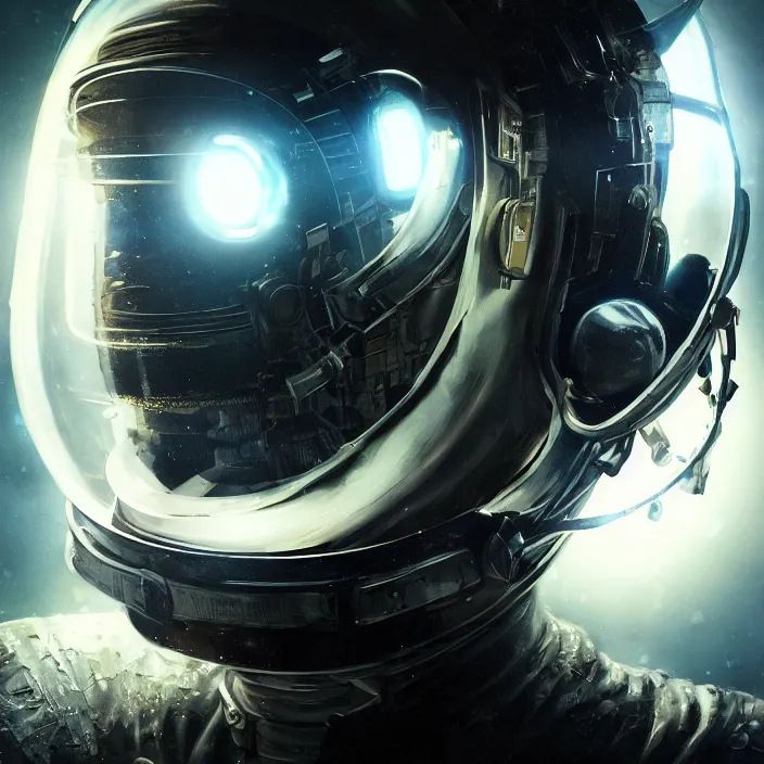 Image similar to portrait art of 8k ultra realistic retro futuristic astronaut helmet, lens flare, atmosphere, glow, detailed,intricate,blade runner, cybernetic, full of colour, cinematic lighting, trending on artstation, 4k, hyperrealistic, focused, extreme details,unreal engine 5, cinematic, masterpiece, art by ayami kojima, giger