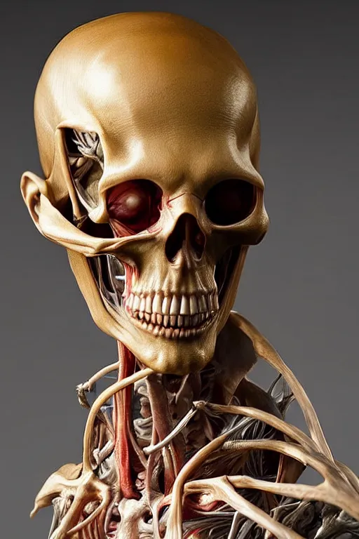 Image similar to photo taken of an epic intricate, ultra detailed, super realistic sculpture of a anatomical death sculpture on display, created by weta workshop, photorealistic, sharp focus, f 0. 4, face centred, golden ratio