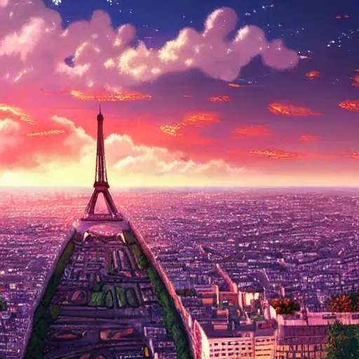 Image similar to beautiful anime sunset Paris cityscape, makoto shinkai