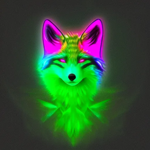 Prompt: digital neon green fox, retrowave palette, green digital world, highly detailed, electric breeze, anatomically correct vulpine, synth feel, fluffy face, ear floof, flowing fur, super realism, accurate animal imagery, 4 k digital art