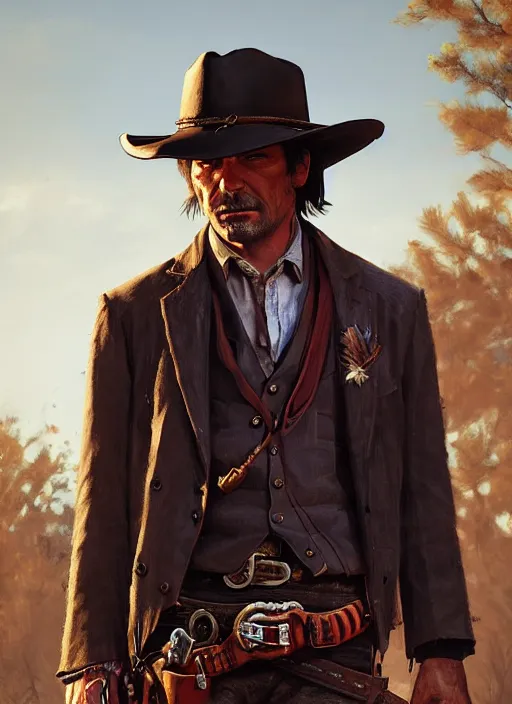 Image similar to highly detailed portrait of raylan givens red dead redemption art, unreal engine, fantasy art by greg rutkowski