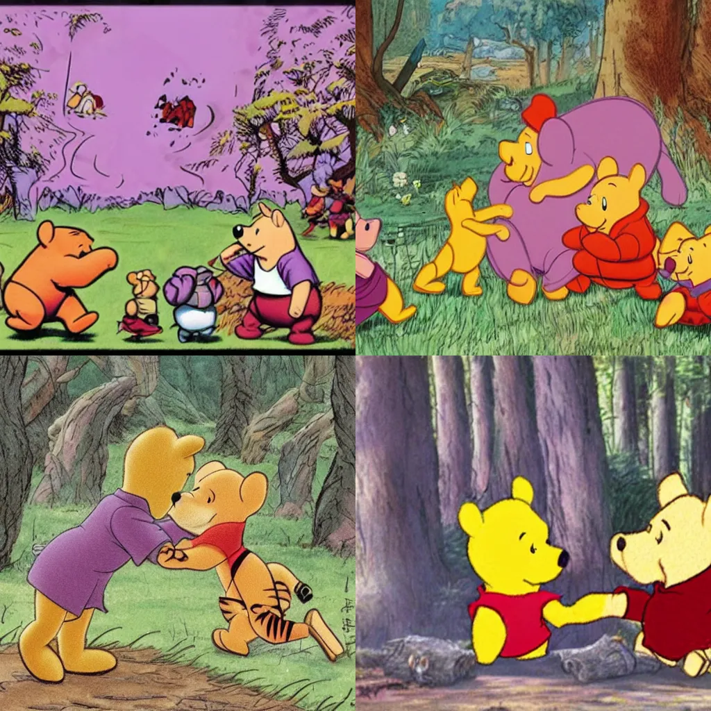 Prompt: Final battle of Winnie the pooh and piglet