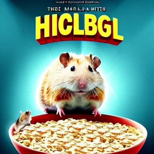 Prompt: an epic movie poster of a movie where a homeless hamster eats so much oatmeal he becomes obese, extremely fat hamster