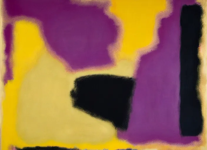 Prompt: abstract half moon in purple, yellow, gold, beige, black, painted by Mark Rothko, Franz Kline, Helen Frankenthaler, Pat Steir and Hilma af Klint, abstract painting, color field painting. 8k, extreme detail, intricate detail, masterpiece